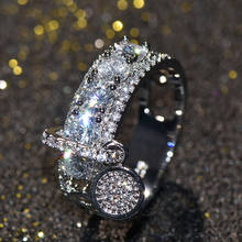 Anel de noivado de pedra de cristal de luxo anel de noivado de pedra de cristal clássico rosa ouro cor prata anel única linha branco zircon anéis redondos para 2024 - compre barato