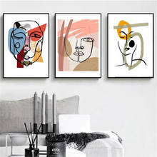 Постеры и принты в скандинавском стиле, настенная живопись с изображением девушки и абстрактного лица, для гостиной, домашний декор, цветные блоки 2024 - купить недорого