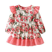 Детское платье с цветочным рисунком для девочек Розовое плиссированное платье с длинными рукавами 2021 новые модели; Милое детское платье с цветочным узором на осень и зиму 2024 - купить недорого