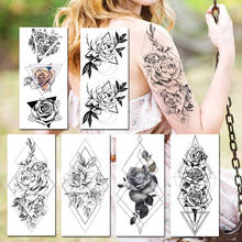 Tatuajes Temporales geométricos de flor negra falsa para mujer, calcomanías decorativas con diseño de rosa de loto, tatuajes decorativos impermeables para el cuerpo 2024 - compra barato