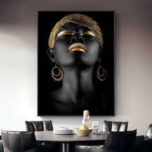 Póster de mujer africana, pintura en lienzo moderna de oro negro, carteles nórdicos e impresiones, imágenes artísticas de pared para decoración del hogar y sala de estar 2024 - compra barato