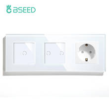 BSEED-Interruptor de pared con Sensor táctil para el hogar, pulsador estándar europeo de 1 entrada, 2 entradas y 1 vía, con toma de corriente de la UE, Panel de vidrio Led negro, blanco y dorado 2024 - compra barato