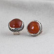 FNJ Vintage Stud Earrings 925 Silver Original Pure S925 Sterling Silver Earring Women Jewelry Natural Red Agate Simple 2024 - buy cheap