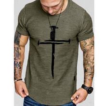 Camiseta con estampado de cruz de Jesús para hombre, camisa informal de manga corta de gran tamaño, ropa de calle europea y americana, nueva 2024 - compra barato