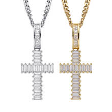 Hip Hop Strip AAA CZ Stone Bling Ice Out Cross Pendants Necklace for Men Rapper Jewelry with 24inch cuban chain Gold Color 2024 - buy cheap