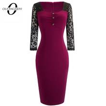 Retro Women Button See through Floral Lace Office Dress Elegant Patchwork Slim Sexy Dress EB486 2024 - buy cheap