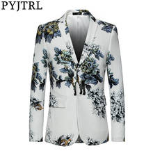 PYJTRL мужская повседневная приталенная куртка с цветочным рисунком, сценический пиджак, приталенный пиджак 2024 - купить недорого