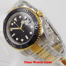 Мужские автоматические часы с сапфировым стеклом, 40 мм NH35/Miyota 8215, черный циферблат, дата, позолоченный браслет 2024 - купить недорого