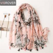 VISROVER 2021 Flower Beach Scarf Pink Navy Viscose Summer scarf woman Fashion Wraps Shawls Hijab Tourist  gift wholesales 2024 - buy cheap