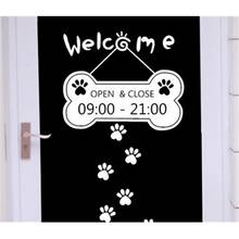 Cust-pegatina personalizada para tienda de mascotas, pegatina de bienvenida, tiempo de negocios abierto, horario cerrado, juguete, ventana, puerta, pegatina de pared 2024 - compra barato