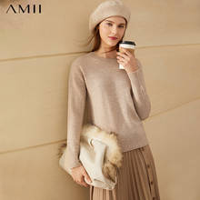 Amii Minimalism Fashion 100%woolSweaters For Women Causal Solid Oneck Loose Women's Sweater Female Pullover Tops  12070629 2024 - buy cheap