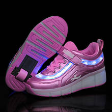 Черный, розовый, белый, usb зарядка, модный светодиодный светильник для девочек и мальчиков, обувь для катания на роликах для детей, детские кроссовки с колесами 2024 - купить недорого