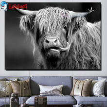 Laixiaoli 5D DIY Diamond Embroidery Highland Cow Full Square Diamond Painting Cross Stitch Black White Animals Mosaic Home Decor 2024 - buy cheap