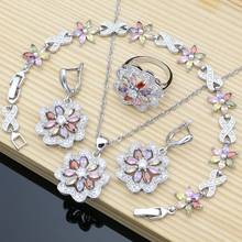 Flower Multicolor Zircon 925 Silver Jewelry Sets For Women Wedding Earrings/Pendant/Ring/Bracelet/Necklace Set 2024 - buy cheap