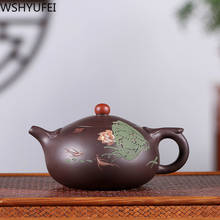 Authentic Yixing Tea Pot Hand painted lotus Purple Clay Teapots Raw ore Handmade kettle Chinese Tea ceremony Customized 270ml 2024 - buy cheap