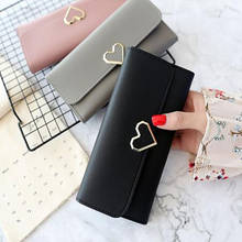 New Cute PU Leather Purse Heart-shaped Decoration Long Multi-card Wallet Purse Buckle Clutch Mobile Phone Student Women's Wallet 2024 - buy cheap