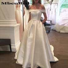 Mbcullyd elegante cetim uma linha vestidos de casamento com bolsos sexy fora do ombro plissado longo vestidos de noiva 2020 vestido de noiva 2024 - compre barato