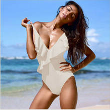 Biquíni feminino acolchoado com babados, roupa de banho monokini, costas nuas, uma peça, moda praia 2024 - compre barato