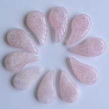 Wholesale 12pcs/lot Fashion top quality natural pink crystal stone carved angel wings charms pendants for jewellery making free 2024 - buy cheap