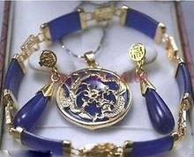 Hermoso conjunto de collar y pulsera con colgante de Dragón de jade púrpura, joyería de boda a la moda 2024 - compra barato