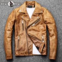 Alta qualidade dos homens jaqueta de couro genuíno moda lapela gola outerwear casual zíper motocicleta casacos masculino motociclista 2024 - compre barato