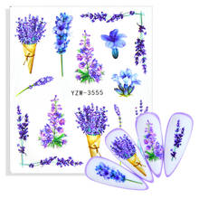 Фиолетовые Лавандовые Цветы бабочки наклейки для ногтей полоски линия листья передача слайдер стикер сделай сам украшение для ногтей советы обертывание 2024 - купить недорого