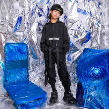 Танцевальные костюмы в стиле хип-хоп; детский черный топ; брюки; одежда для уличных танцев; Одежда для мальчиков и девочек; джазовая одежда для выступлений; одежда для сцены; DN5003 2024 - купить недорого