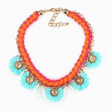 Neon Bib Rope Gold Color Chain Crystal Colorful Flower Chunky Statement Women Necklace Fashion  New Arrival Brand Necklace 2024 - buy cheap