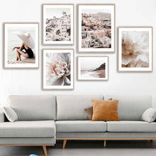 Pintura de tela de parede, pôster e impressões nórdicas de flores, de praia, rosas e oceano, para decoração de sala de estar 2024 - compre barato