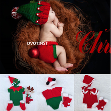Dvotinst Newborn Baby Photography Props Cute Knit Crochet Christmas Outfits Bonnet 2pcs Set Fotografia Studio Shoots Photo Props 2024 - buy cheap