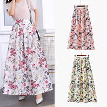 2020 Summer Skirts Womens Fluffy skirt High Waist Pockets Long  Vintage Floral Print Flower Maxi   Chic 3XL 2024 - buy cheap