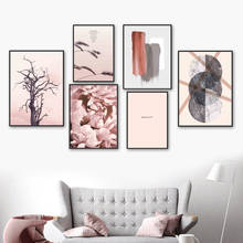 Pink Flower Color Block Tree Grass Quotes Wall Art Canvas Painting Nordic Posters And Prints Wall Pictures For Living Room Decor 2024 - buy cheap