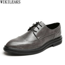 Sapatos masculinos de couro, calçados clássicos para o escritório, estilo oxford, para casamento 2024 - compre barato