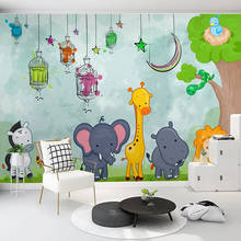 Papel tapiz Mural 3D personalizado para habitación de niños, pintado a mano, Animal de dibujos animados, jirafa, león, elefante, guardería, pintura artística de pared para dormitorio 2024 - compra barato