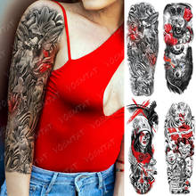Большой татуировки «рукава» красного цвета с рисунком из роз и бабочек на клоуна Водонепроницаемый временная татуировка Стикеры Ангел Лили со львом для боди-арта Полный Поддельные татуировки 2022 - купить недорого