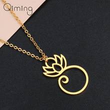 Elegant Lotus Flower Necklace Women Amulet OHM Buddhist AUM OM Yoga Pendant Necklace Fashion Sport Jewelry Collares 2024 - buy cheap