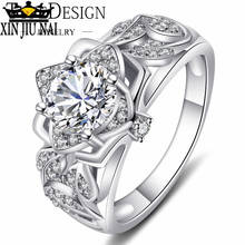 Anéis de casamento e noivado, anéis da moda 925, cor prata, para mulheres, flor de rosa com nível aaaa, zircônio cúbico, joias surround, bijuterias 2024 - compre barato