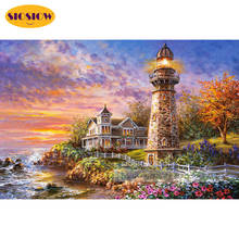 SIOSIOW 5D DIY Full Drill Diamond Painting  Lighthouse Scenery Square 3D Daimond Mosaic Embroidery Cross Stitch Decoration Home 2024 - buy cheap