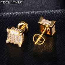 1Pair Big Zircon Micro Full Paved Iced Out Rhinestone CZ Stone Round Bling Stud Earring Copper Earrings For Men Hip HOP Jewelry 2024 - buy cheap