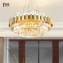 Lustre dourado moderno para sala de estar, luminária luxuosa redonda de cristal, decoração para casa, corrente com luzes led 2024 - compre barato