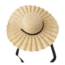 Chapéu de palha de borda larga com fita boné de verão padrão ondulado proteção solar ao ar livre praia sunhat 2024 - compre barato
