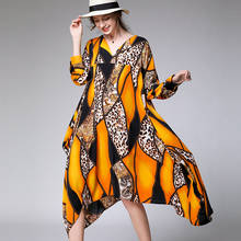 Woman Dress 2021 Spring Summer Long Sleeve Leopard Print Multicolor Elegant Korean Dress Loose Oversized Plus Size Beach Dresses 2024 - buy cheap