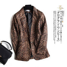 Blazer feminino manga comprida, jaqueta slim leopardo plus size 2024 - compre barato
