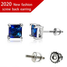 Luxury Female Blue Square Crystal Earrings Vintage Silver Color Wedding Earrings For Women Trendy Small Screw Stud Earrings 2024 - buy cheap