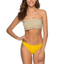 Biquíni sexy de praia com babado, duas peças, sem alças, tanga, roupa de banho amarelo com ombros de fora, 2020 2024 - compre barato
