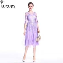 Spring XXXL Vestidos 2020 Purple Grey For Women O-Neck Allover Exquisite Embroidery Slim Fit & Flare Dress Lux Party 2024 - buy cheap