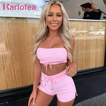 Karlofea New Vacation 2 Piece Shorts Set Lovely Female Girls Summer Casual Street Wear Chic Tube Top And Short Lounge Suit Cloth 2024 - buy cheap