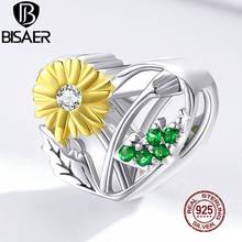 Bisaer daisy flor coração contas 925 prata esterlina oco cz amarelo esmalte charme apto pulseira colar jóias fazendo efc284 2024 - compre barato