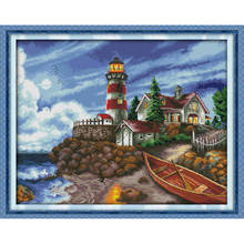 Everlasting Love Christmas The Seaside lighthouse(3) Ecological Cotton Cross Stitch 11CT And 14CT  Printed New Store Sales 2024 - buy cheap