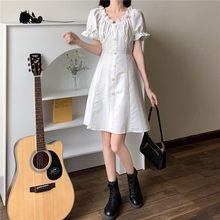 Vestido corto de gasa para mujer, vestido blanco liso con diseño de volantes para oficina y fiesta, informal, coreano, una pieza, novedad de 2021 2024 - compra barato